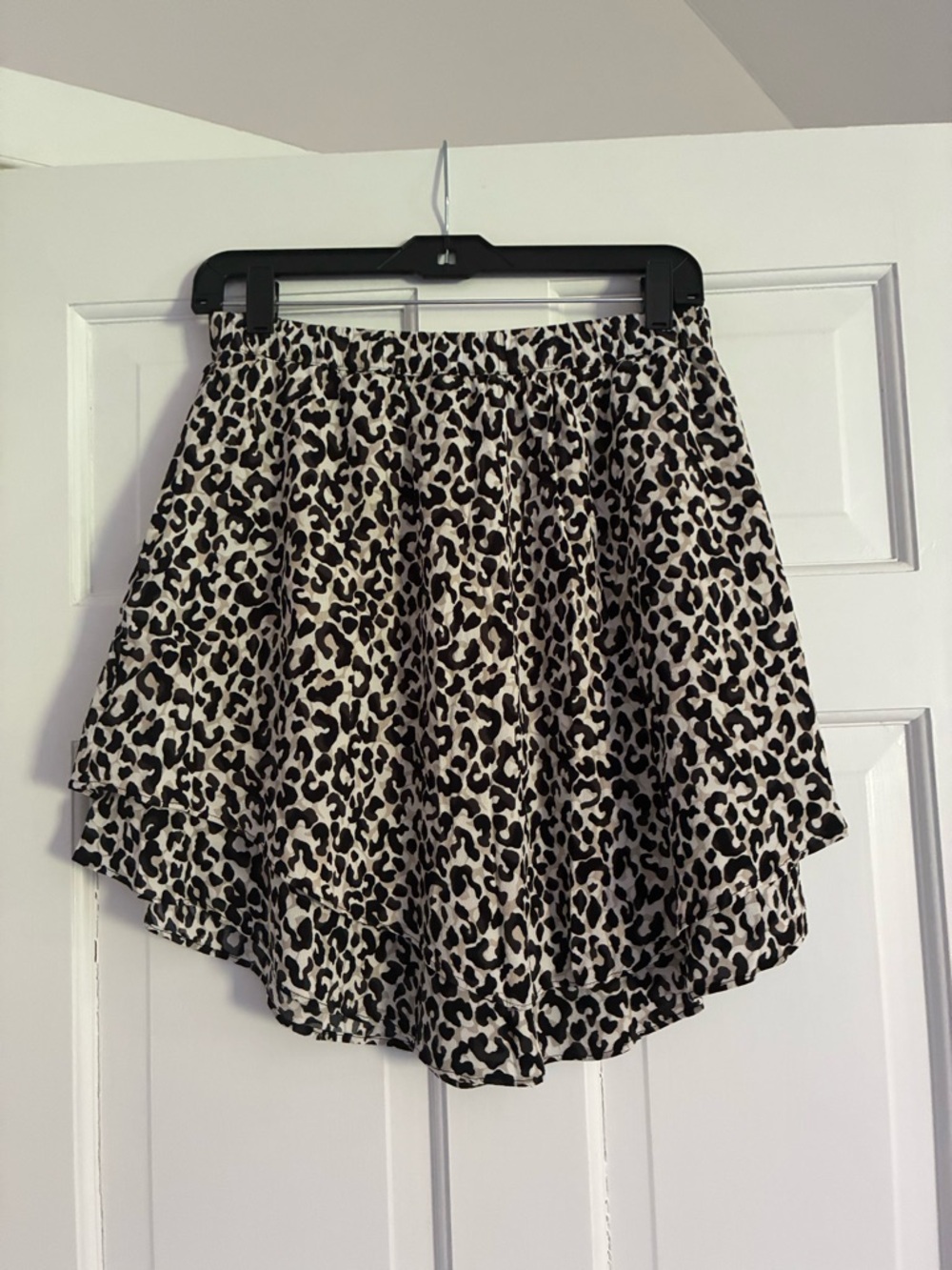 Banana Republic Black and White High-Low Leopard Tiered Skirt